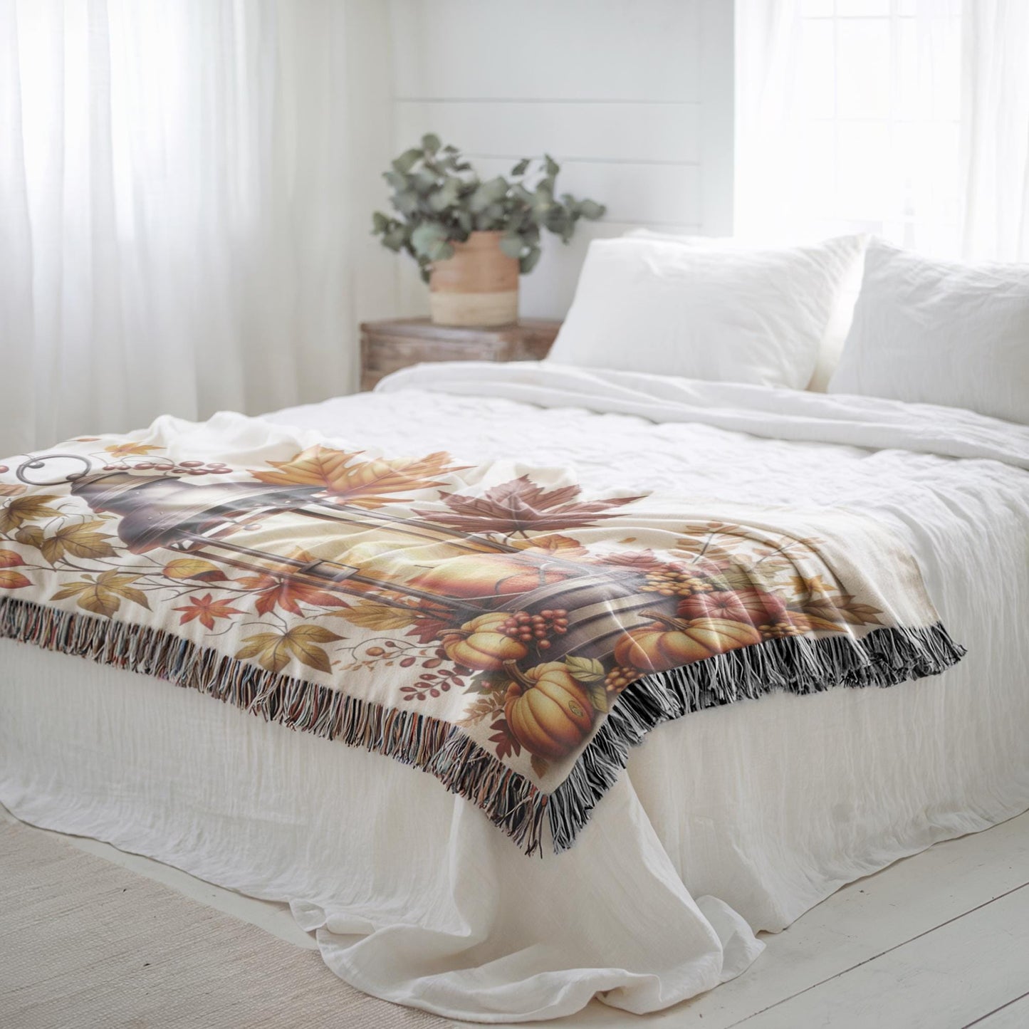 Fall Throw Blanket – Cozy Bedroom Throw with Pumpkin Decor & Lantern Autumn Design