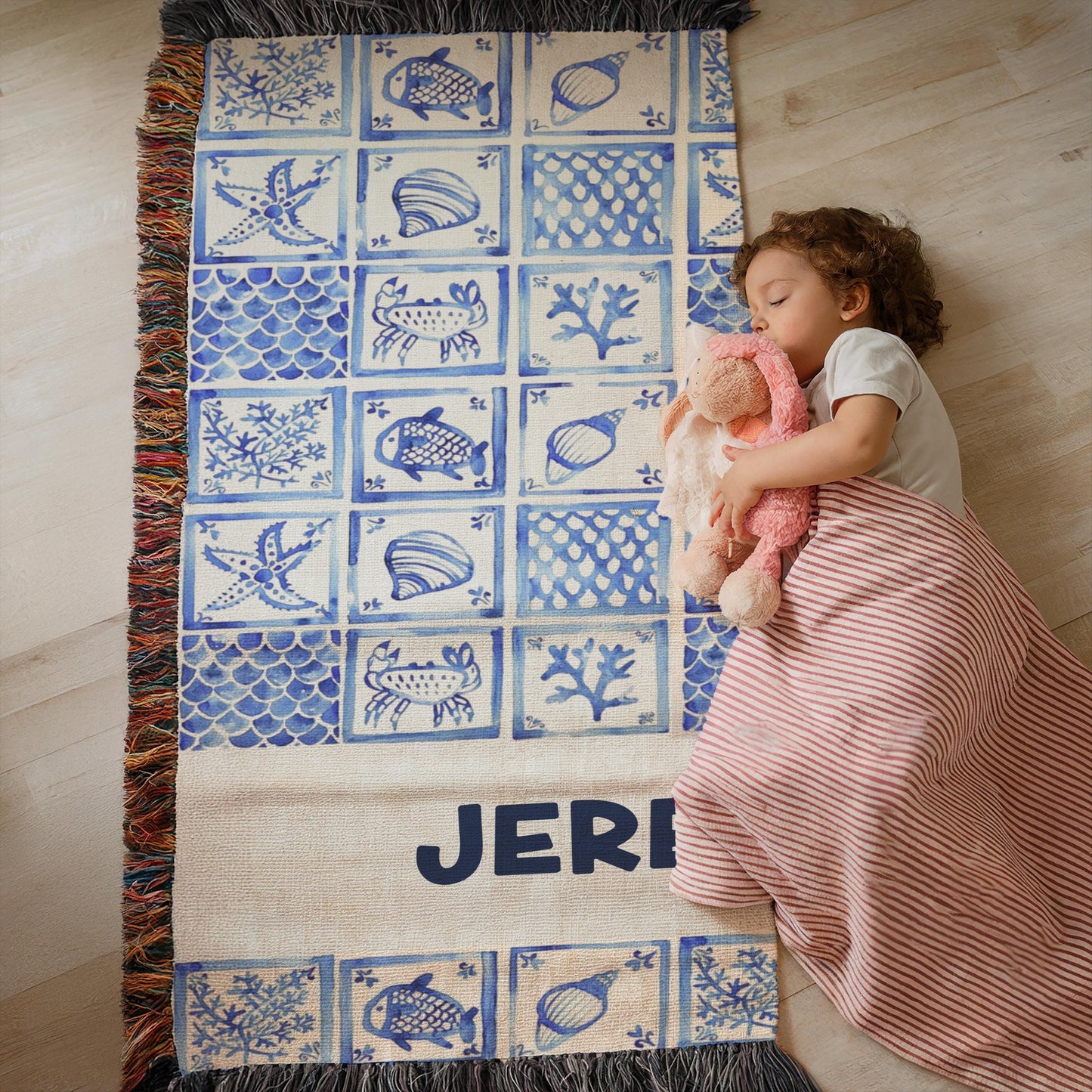 Woven Baby Blanket – Personalized Ocean Theme Patchwork Baby Shower Gift