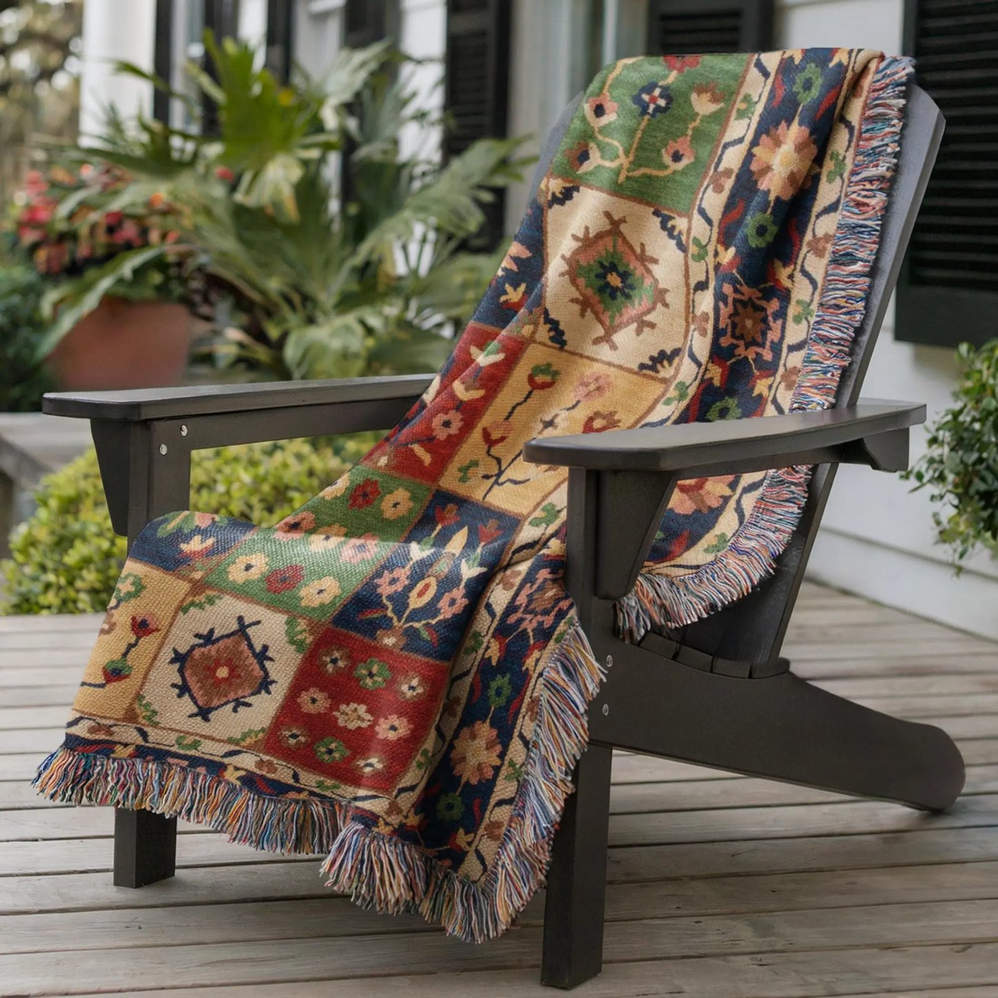 Checkered Turkish Throw - Floral Cotton Picnic Quilt | Cozy Patio Blanket