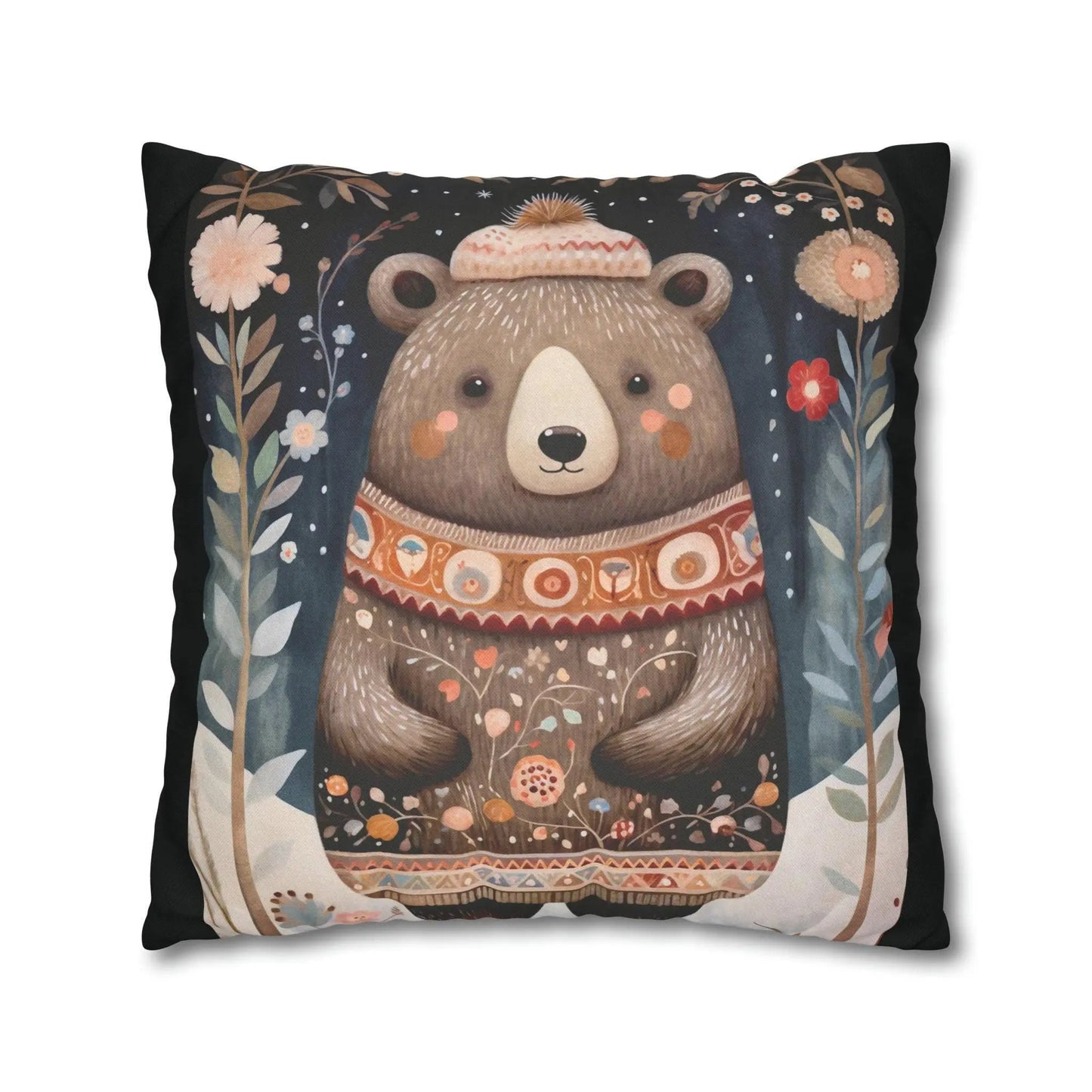 Scandinavian Folk Art Pillow - Nordic Pillow Cover | Double Sided Woodland Sham