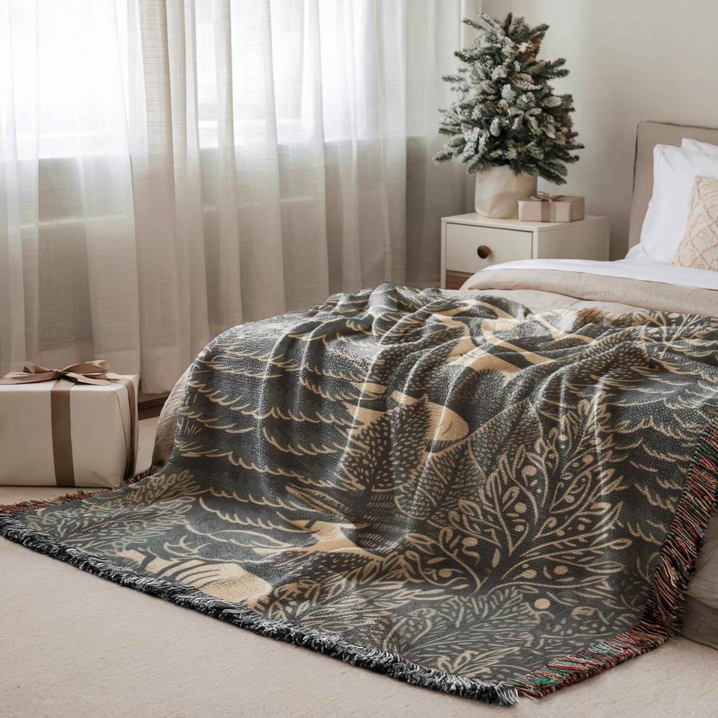 Holiday Woven Blanket – Cozy Christmas Throw Blanket With Festive Forest Trees - timelessbohochic.com