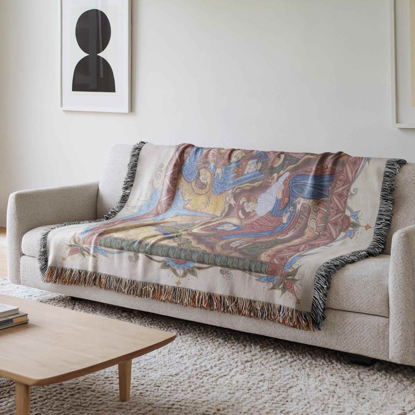 Armenian Tapestry Throw – Christmas Nativity Scene | Soft Cotton Blanket - timelessbohochic.com