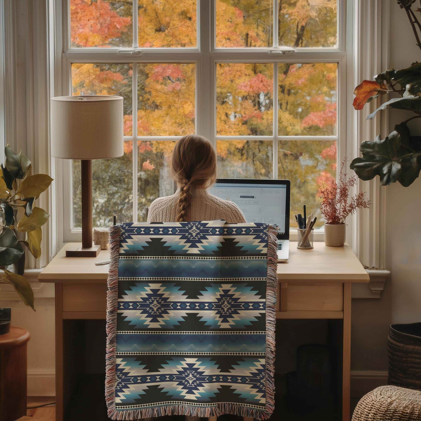 Native American Woven Blanket - Southwestern Throw With Geometric Cotton Design - timelessbohochic.com