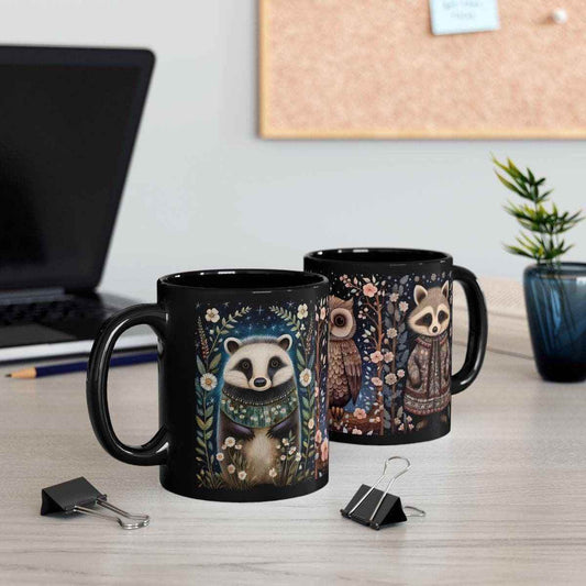 Nordic Folk Art Mug – Scandinavian Rustic Latte Cup with Folk Art Birds Design - timelessbohochic.com