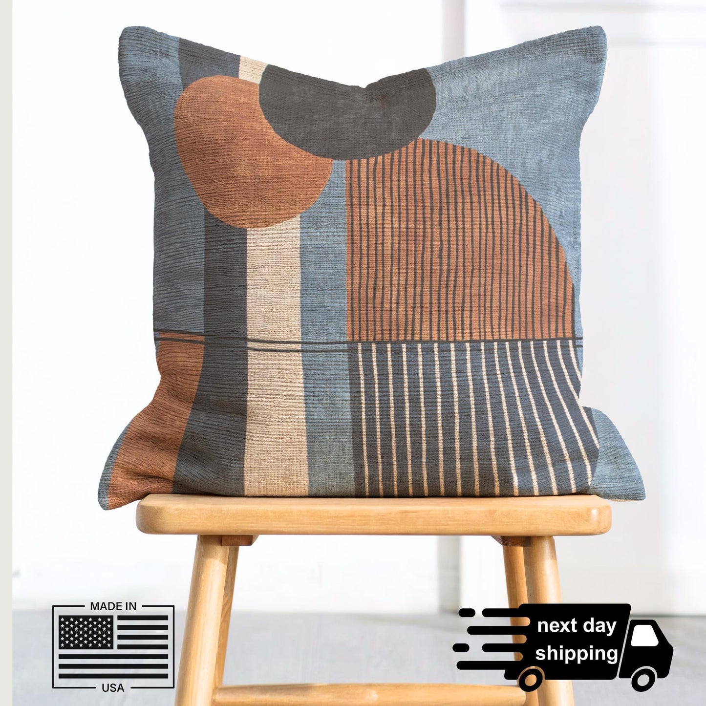 Woven Throw Pillow | Boho Eclectic Style - Minimalist Home Accent with Textured Fabric Cushion