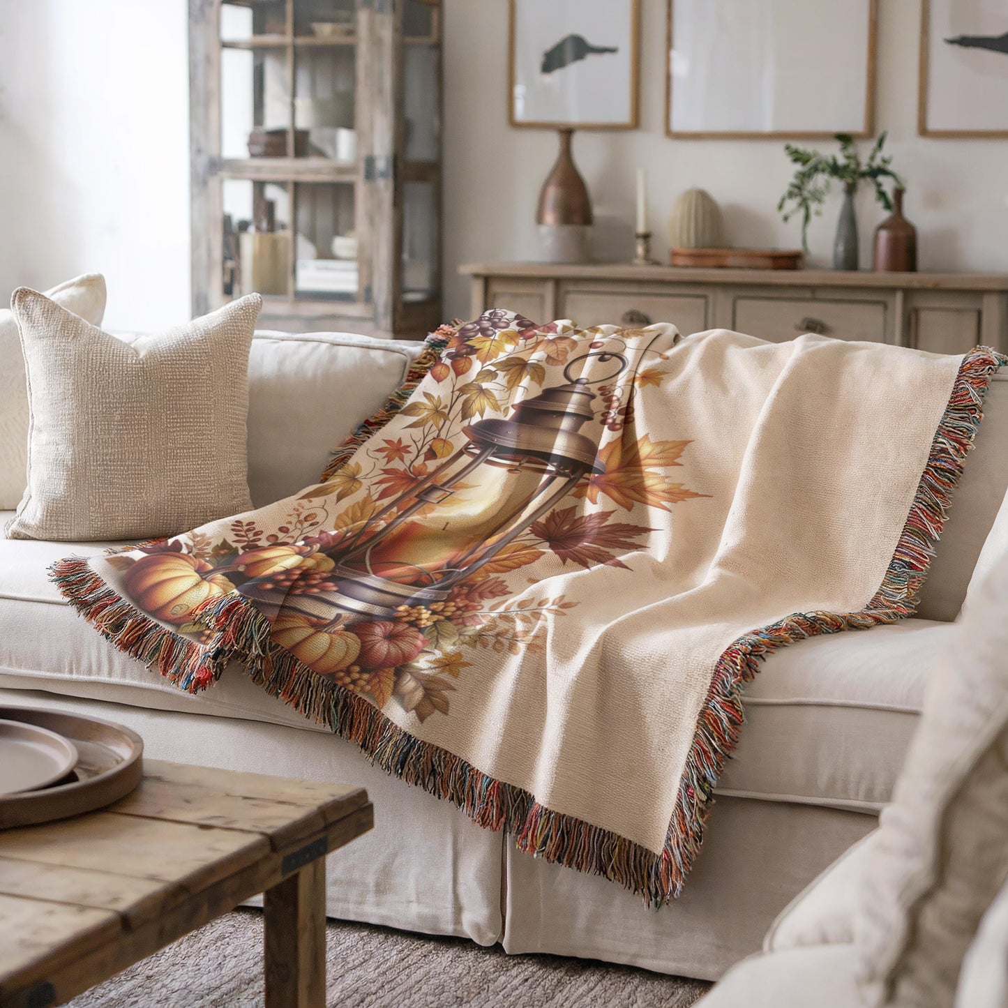 Fall Decor Throw - Cozy Autumn Blanket With Pumpkin & Rustic Farmhouse Style