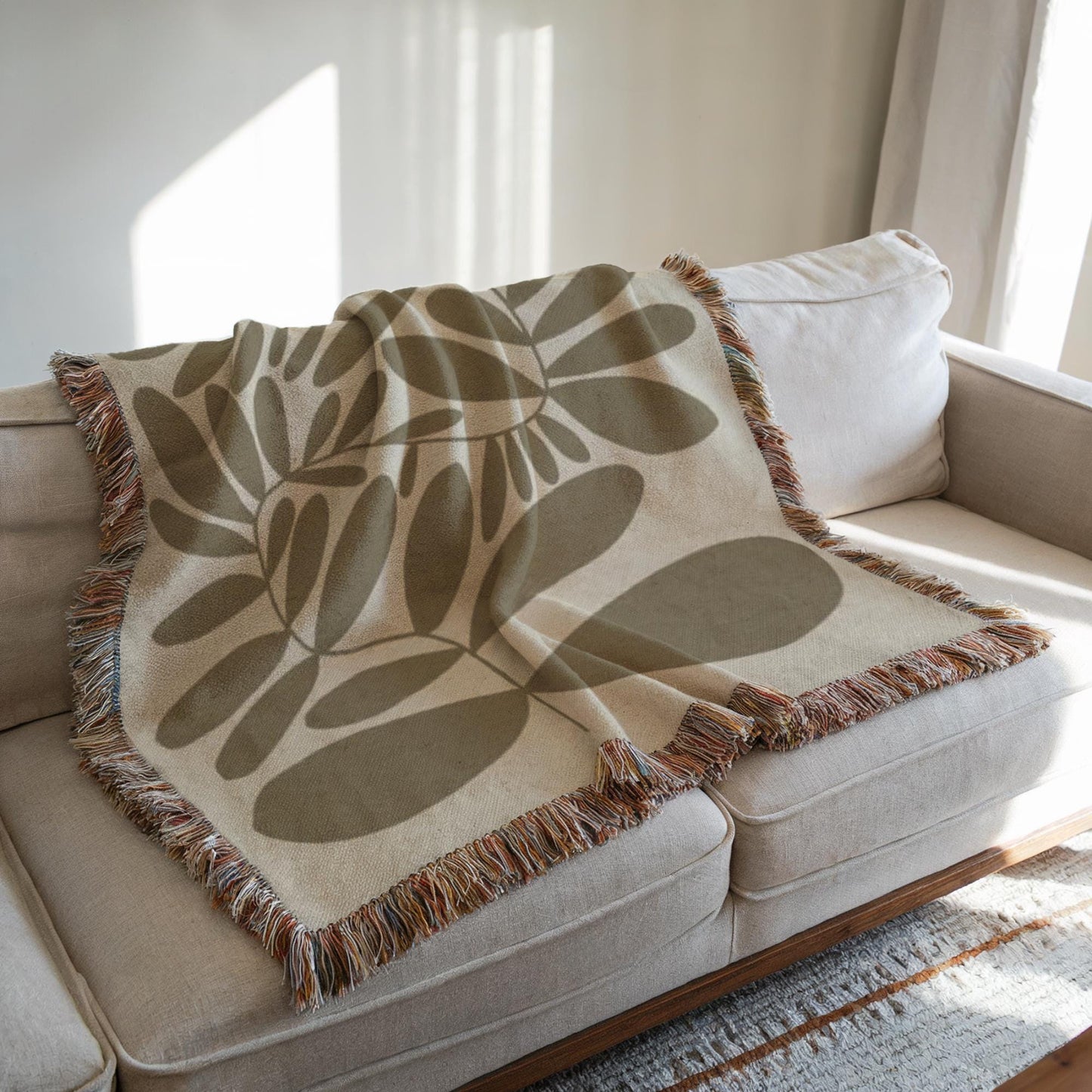 Mid-Century Scandi Blanket – Woven Cotton Throw with Colorful Fringed Edges