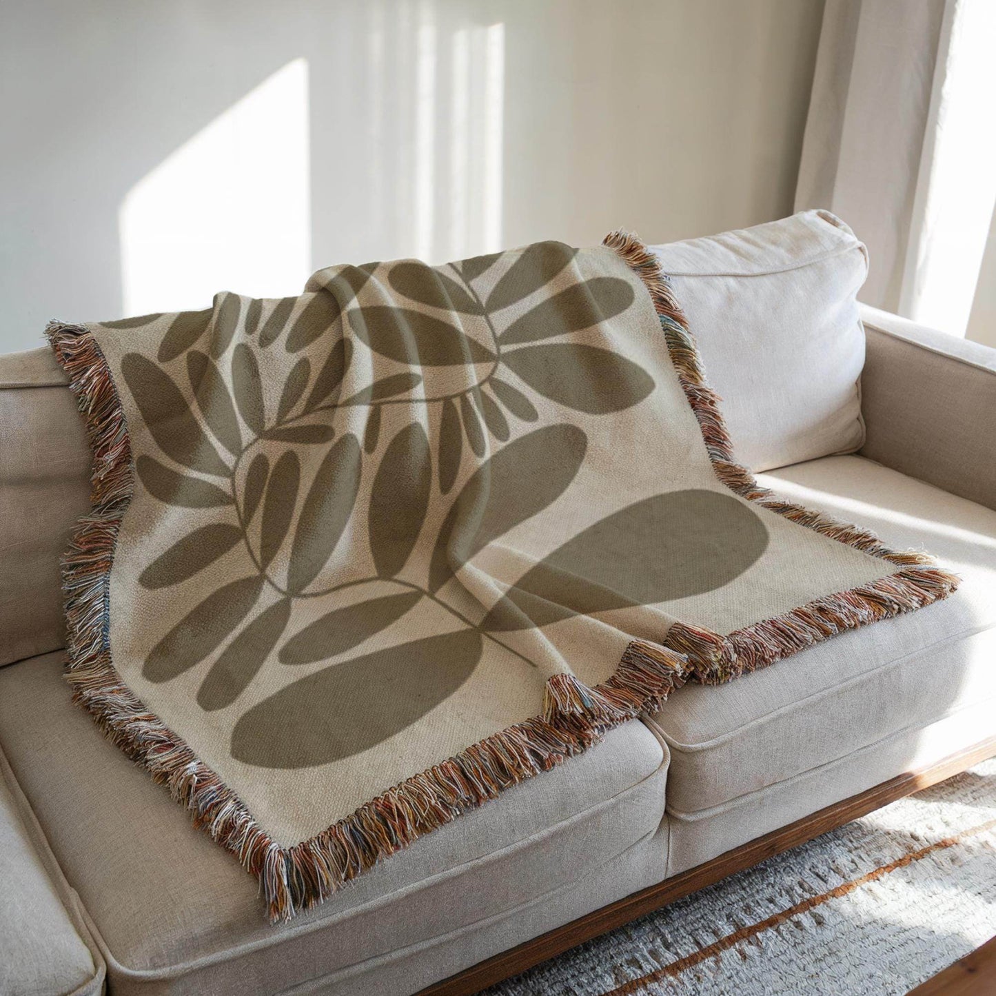 Mid-Century Scandi Blanket – Woven Cotton Throw with Colorful Fringed Edges - timelessbohochic.com