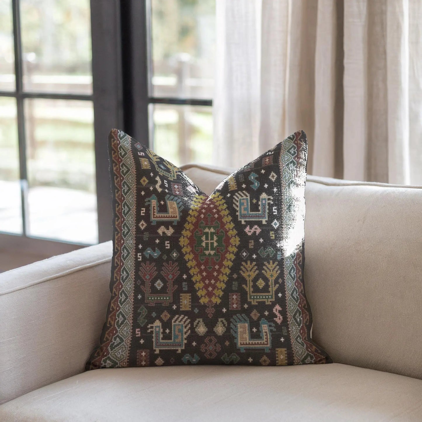 Bohemian Pillow - Ethnic Cushion With Colorful Embroidery | Southwestern Decor