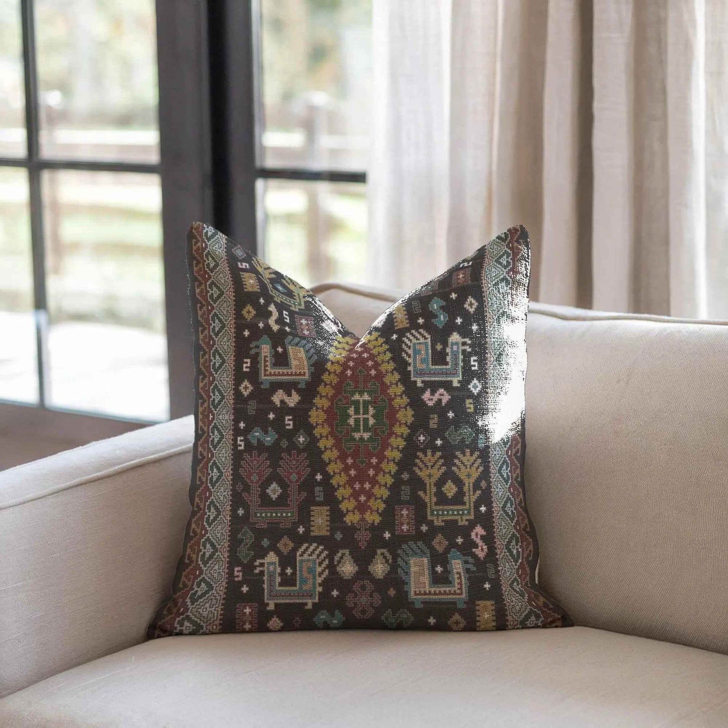 Bohemian Pillow - Ethnic Cushion With Colorful Embroidery | Southwestern Decor - timelessbohochic.com