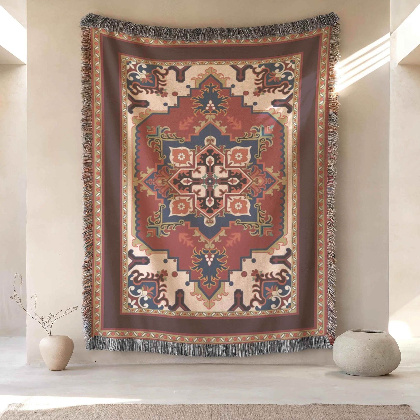 Persian Rug Wall Hanging - Bohemian Wall Decor With Woven Cotton Art Accent - timelessbohochic.com