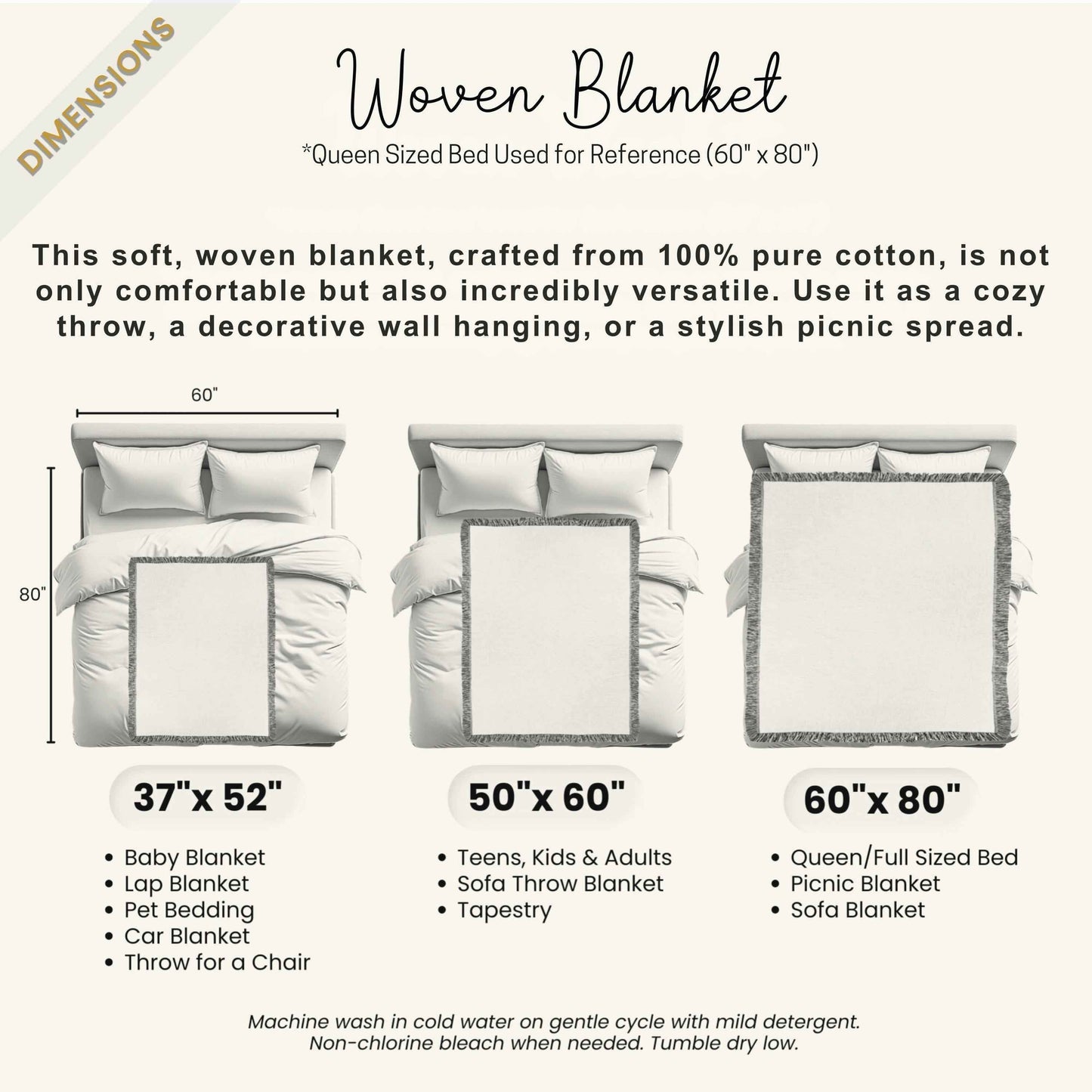 Moroccan Boho Blanket – Soft Woven Cotton Throw | Fringed Decorative Coverlet - timelessbohochic.com