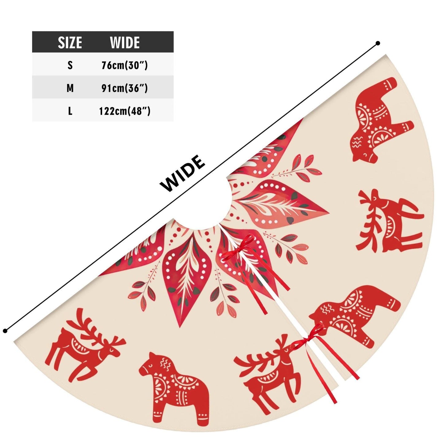 Nordic Christmas Tree Skirt – Scandinavian Holiday Decor with Dala Horse & Reindeer