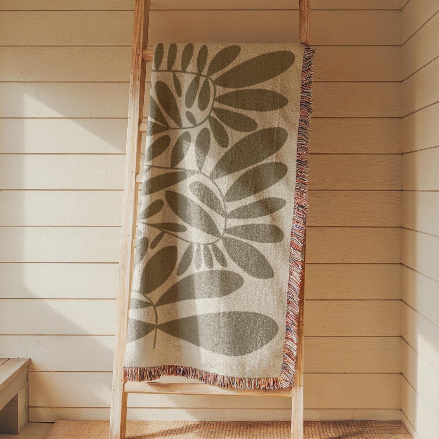 Mid Century Modern Tapestry – Scandi Woven Wall Hanging With Leaves Pattern