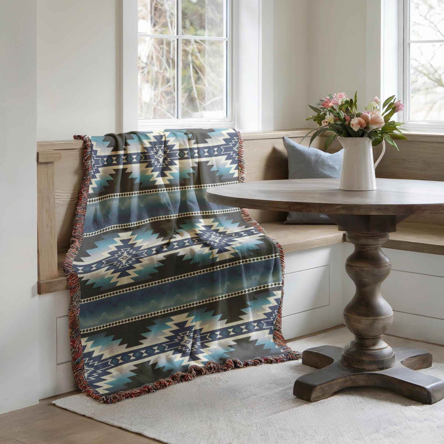 Native American Woven Blanket - Southwestern Throw With Geometric Cotton Design - timelessbohochic.com