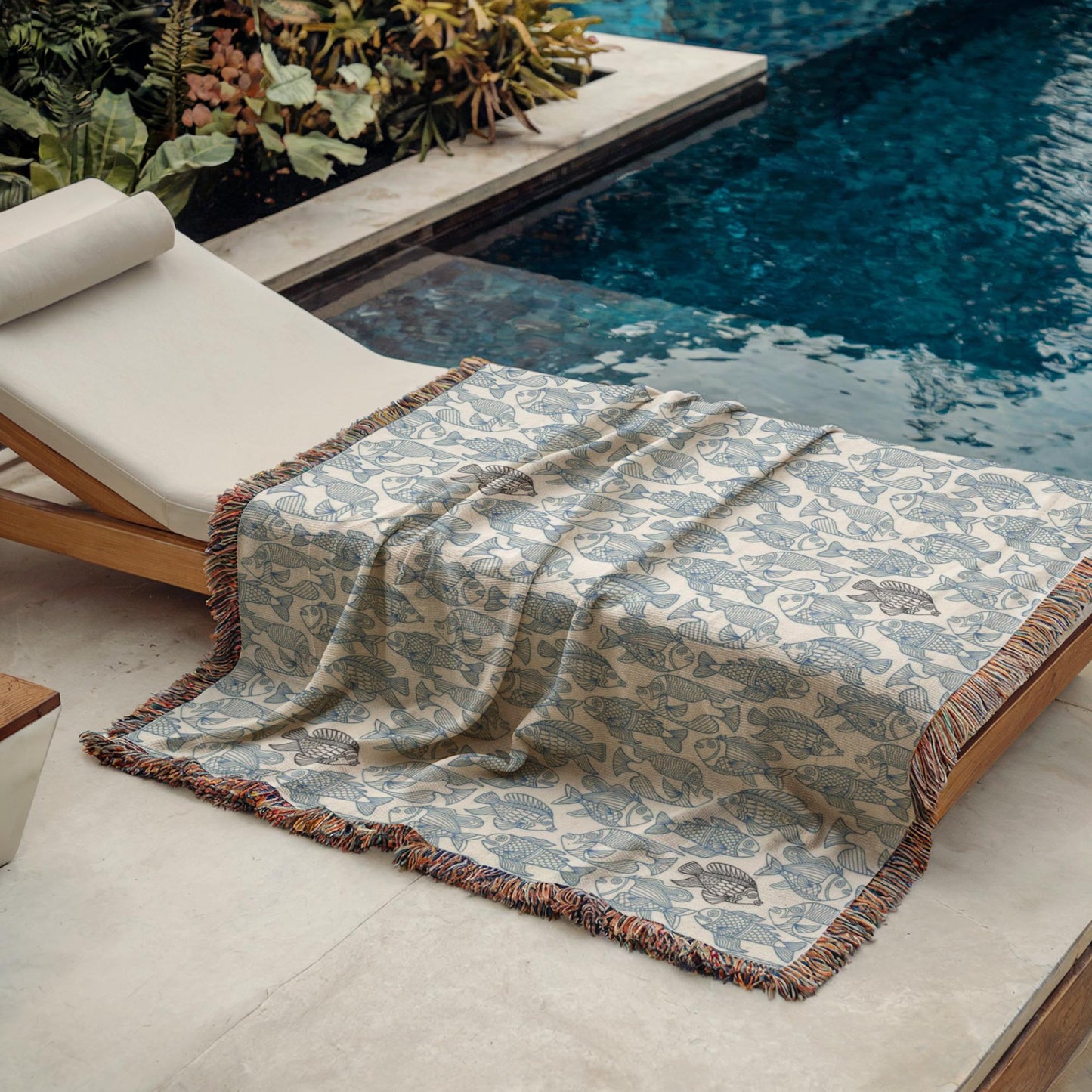 Patio Woven Blanket – Blue Fish Nautical Throw Cover | Coastal Home Decor