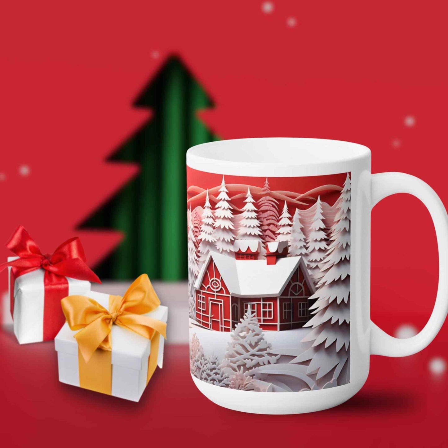 Winter Ceramic Mug - 15 oz Large Ceramic Cup with 3D Papercut Design - timelessbohochic.com