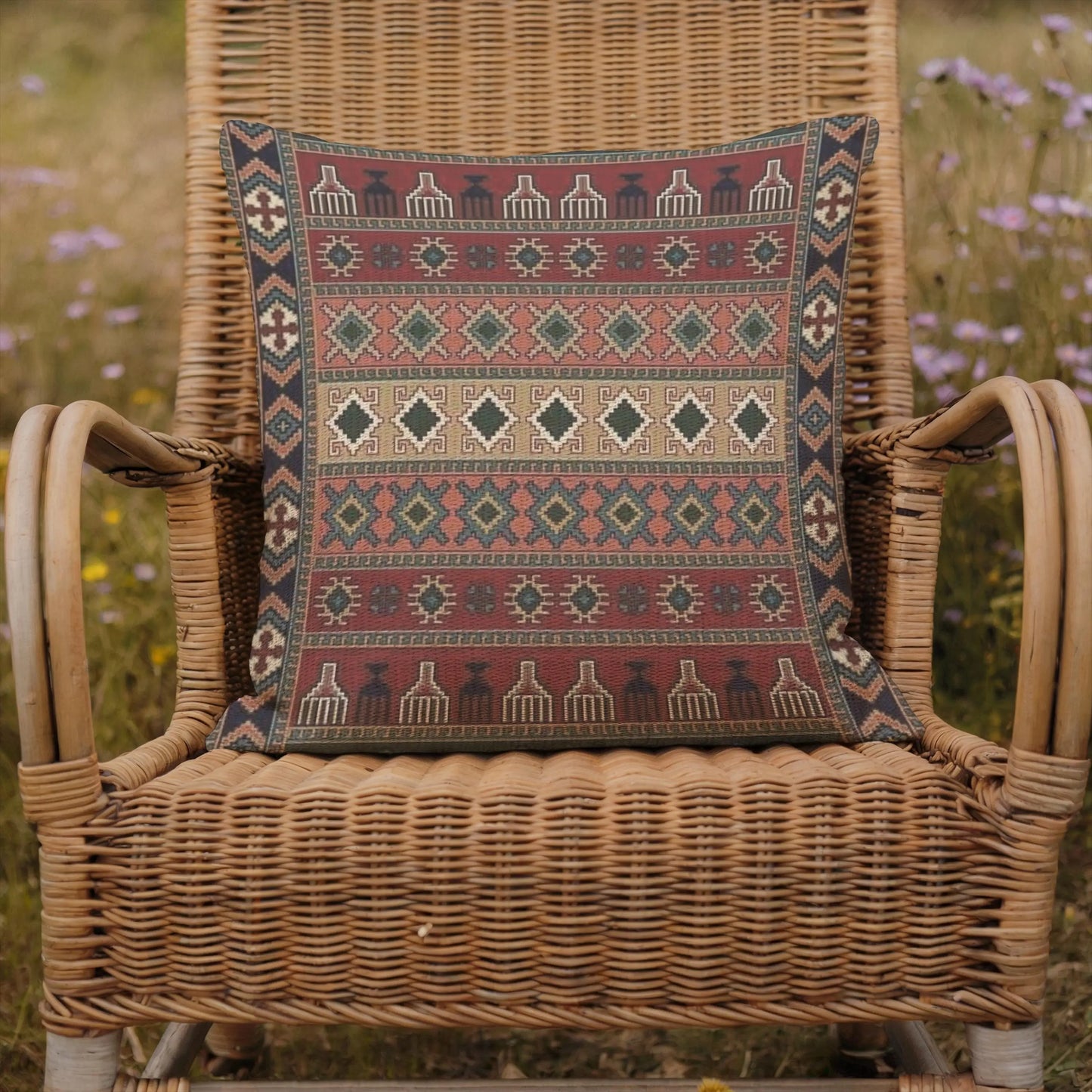 Anatolian Kilim Pillow - Turkish Throw Pillow With Tribal Pattern & Colorful Bohemian Cushion