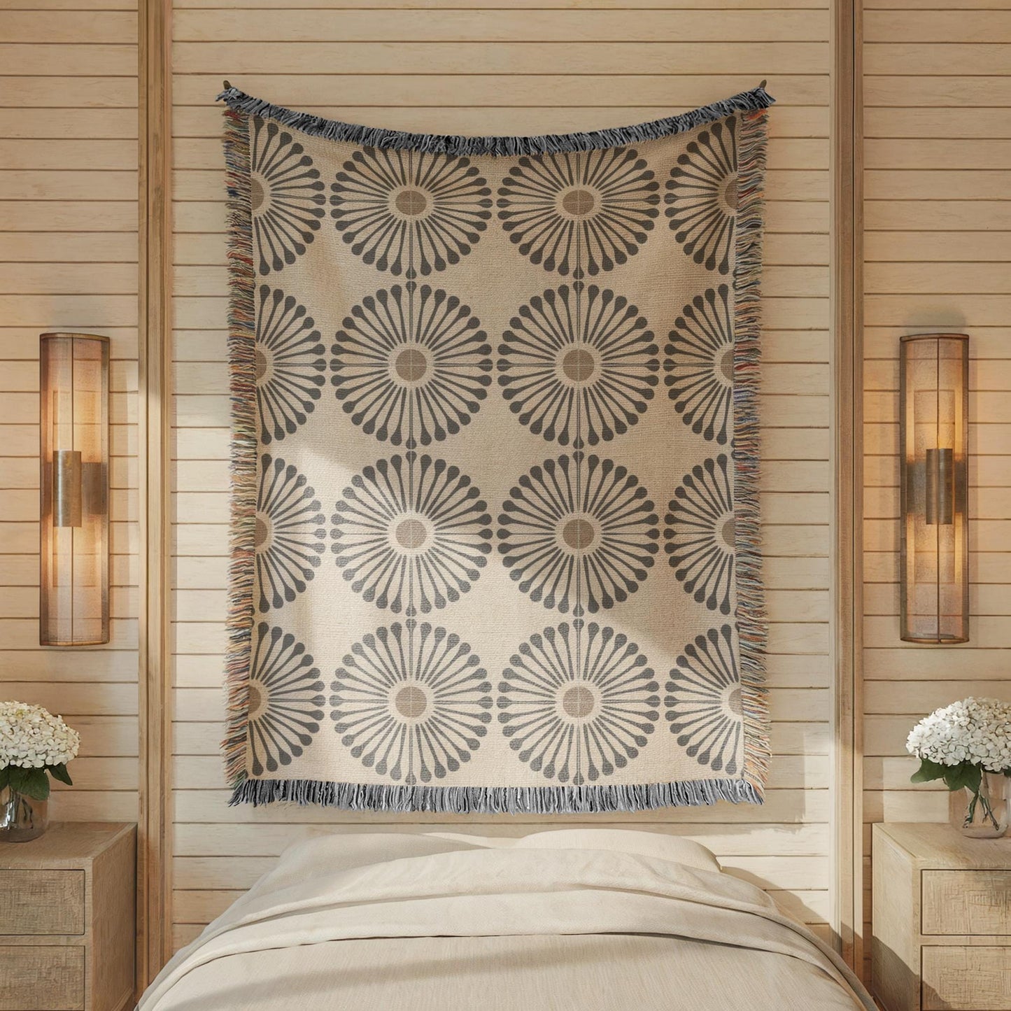 Sunflower Fabric Tapestry - Boho Wall Tapestry With Colorful Fringed Edges