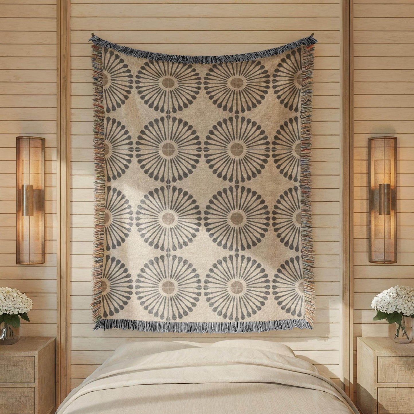 Sunflower Wall Tapestry - Boho Fabric Tapestry with Colorful Fringed Edges - timelessbohochic.com