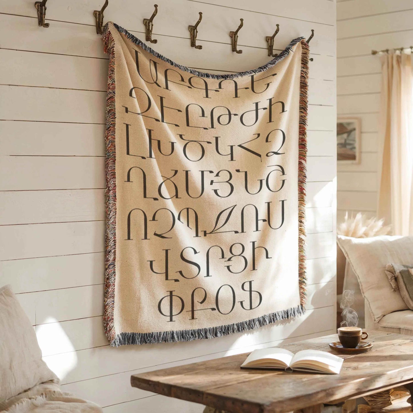 Armenian Woven Blanket – Elegant Cotton Couch Throw With Fringed Edge - timelessbohochic.com