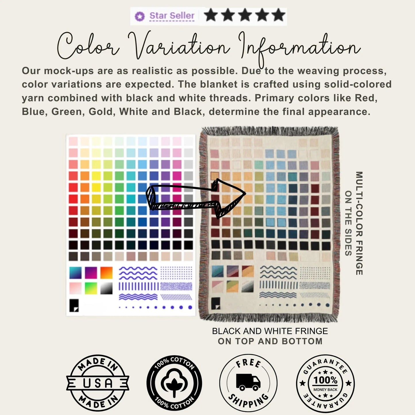 Armenian Woven Blanket - Wedding Gift Blanket | Cozy Cotton Throw with Colorful Fringed Edges