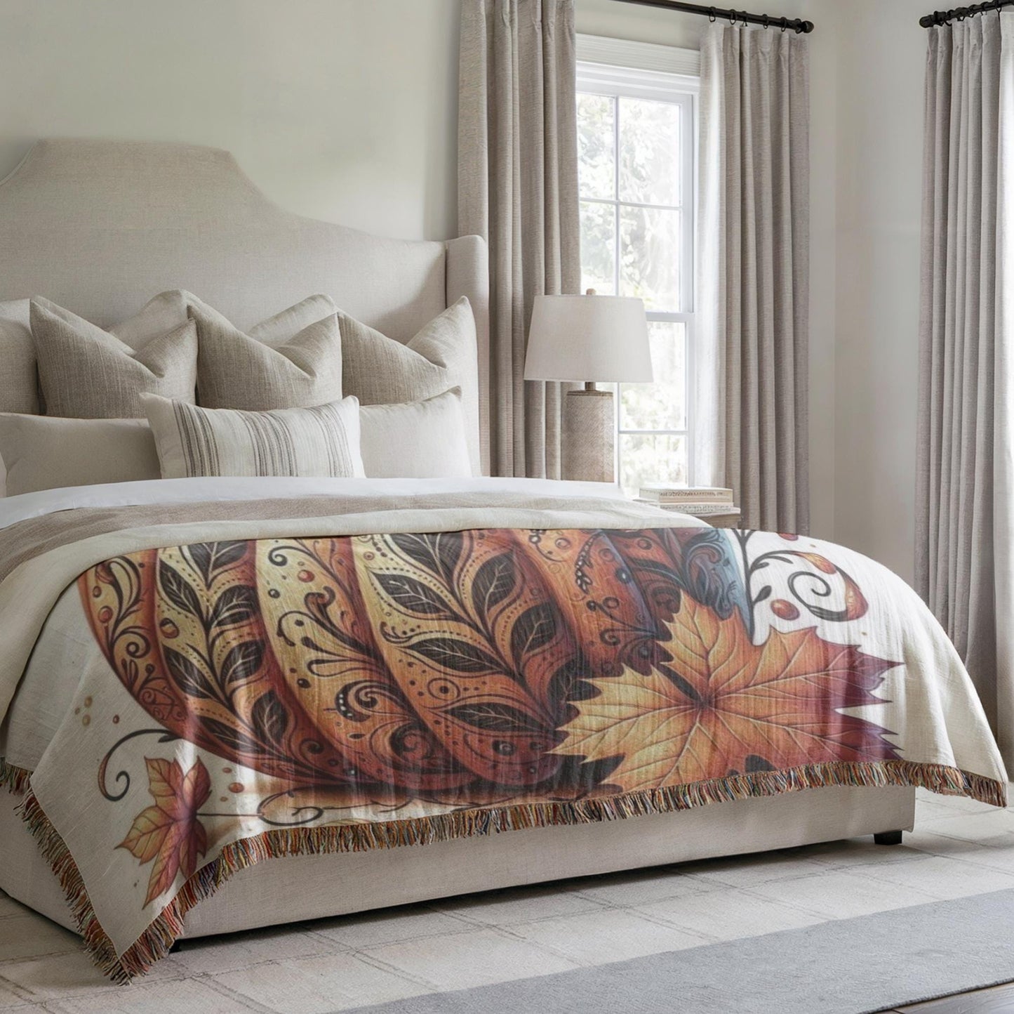 Thanksgiving Pumpkin Blanket - Cozy Cotton Woven Throw With Fringed Edges