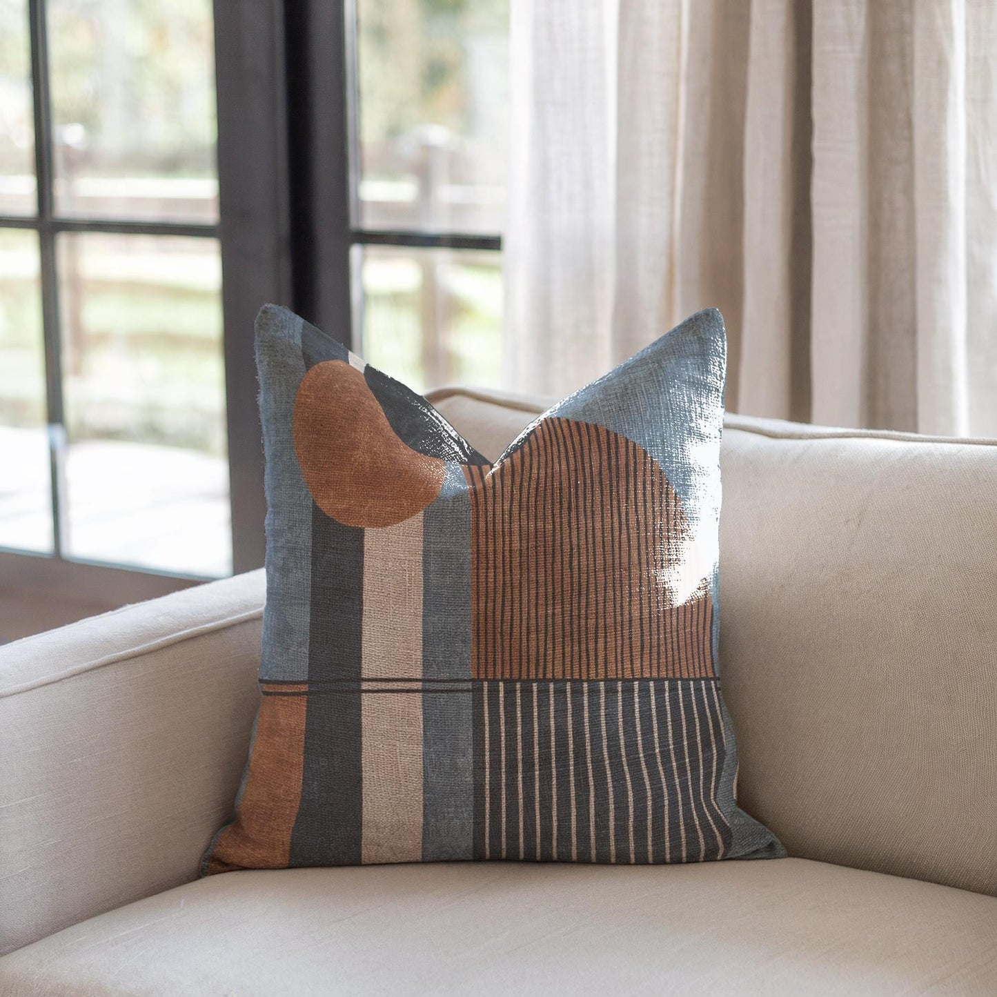 Woven Throw Pillow | Boho Eclectic Style - Minimalist Home Accent with Textured Fabric Cushion
