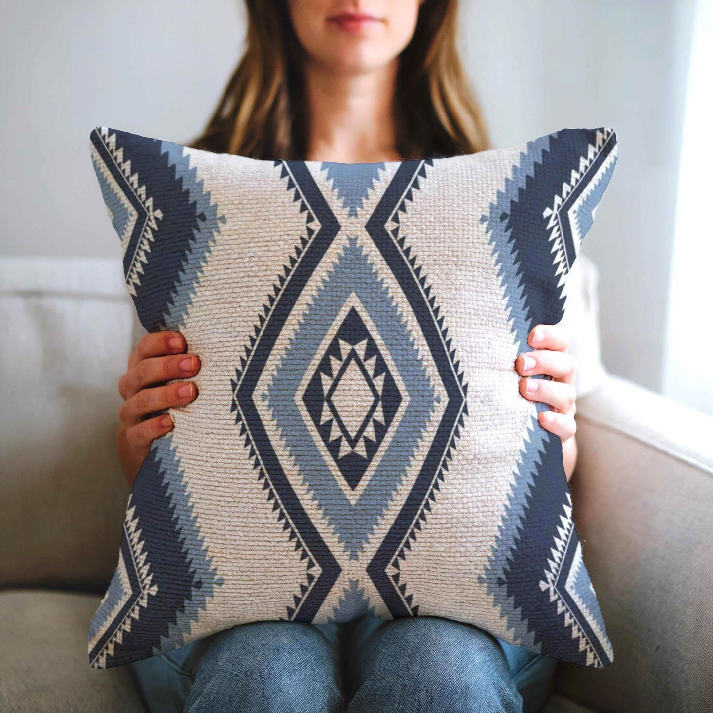 Navajo Style Throw Pillow - Soft Textured Cotton Cushion with Colorful Fringe - timelessbohochic.com
