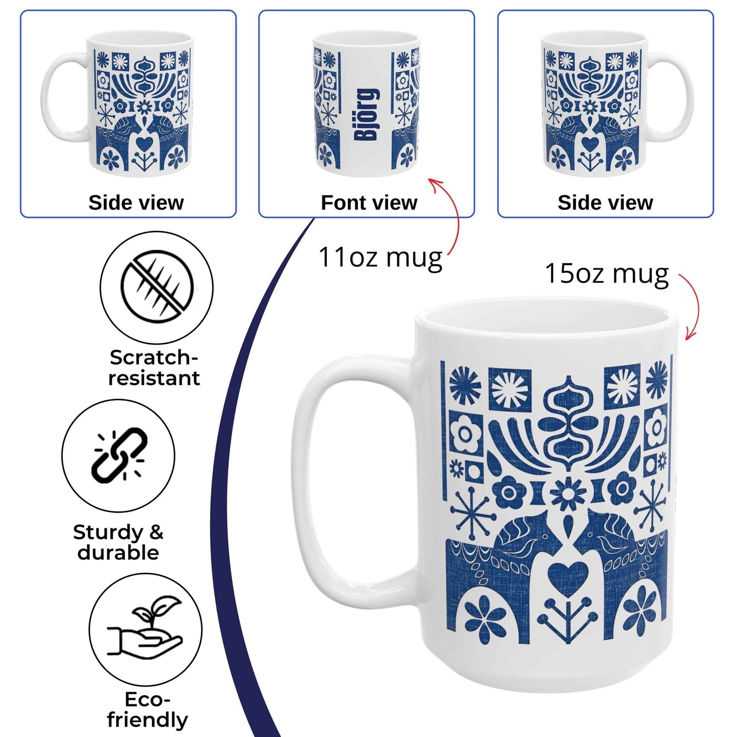 Blue Dala Horse Mug - Personalized Ceramic Coffee Cup | Unique Dad Gift - timelessbohochic.com