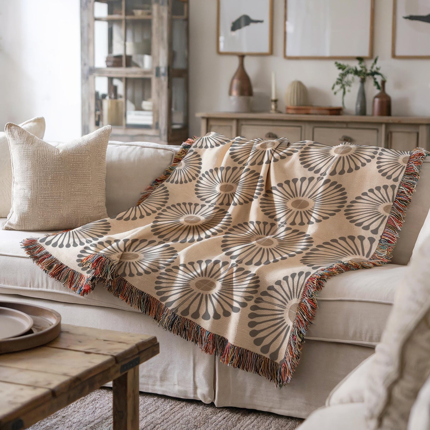 Woven Cotton Blanket Featuring Sunflower Pattern – Machine Washable, Nature Inspired Throw