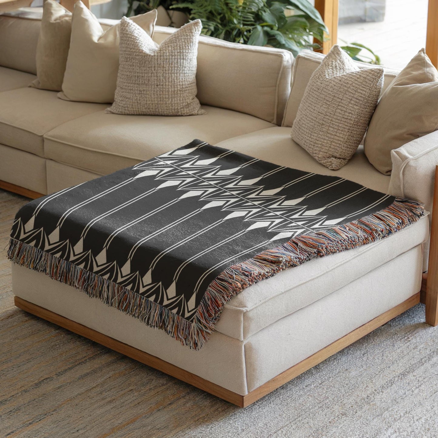 Cotton Blanket - Boho Couch Throw With Striped Woven Coverlet & Colorful Fringed Edges