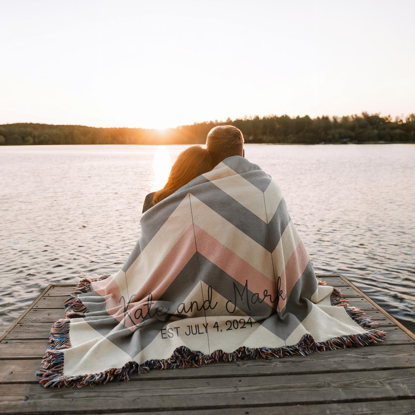 Personalized Throw Blanket - Custom Wedding Throw With Zigzag Chevron Design