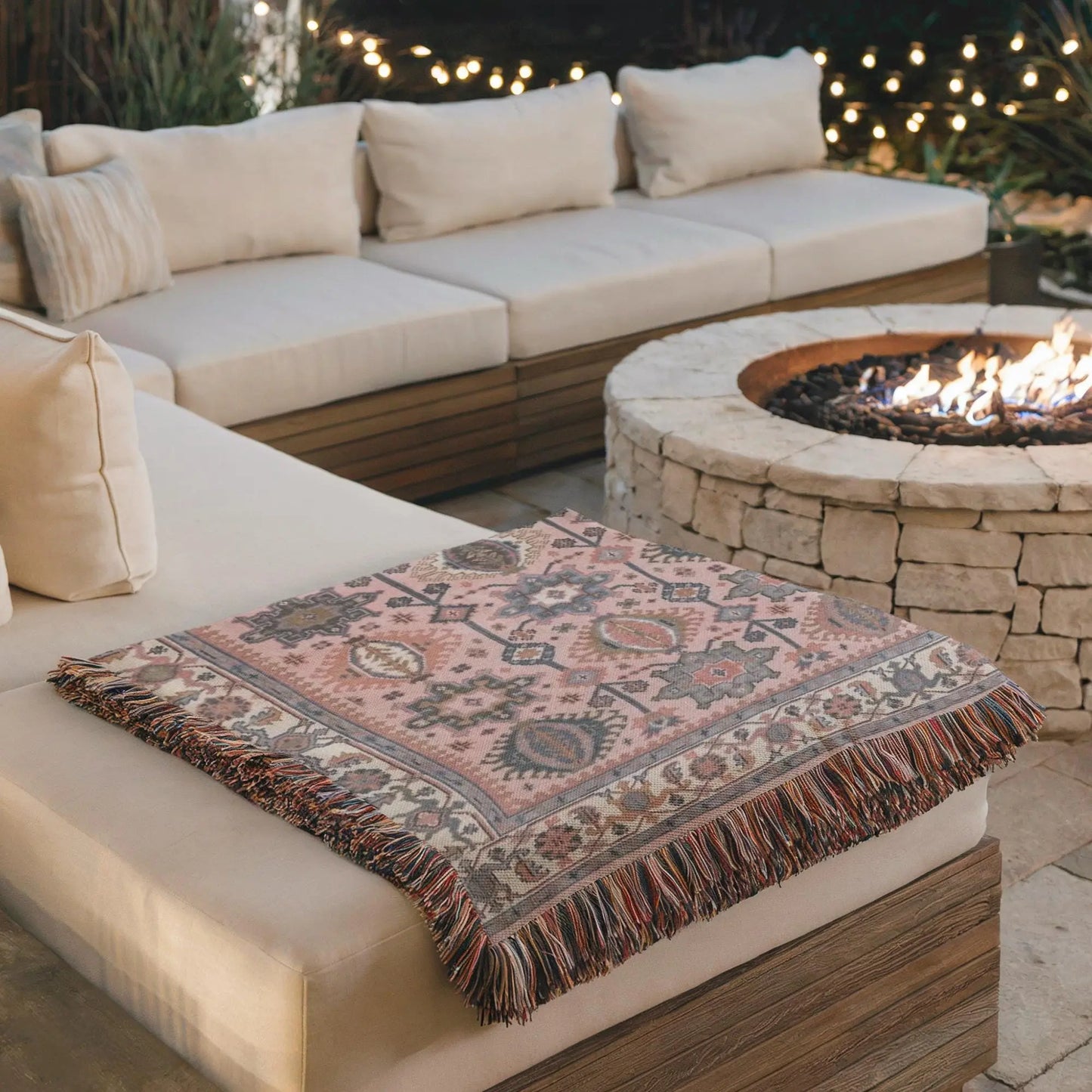 Anatolian Rug Blanket – Boho Decor Throw with Fringed Edge, Cozy Sofa Accent