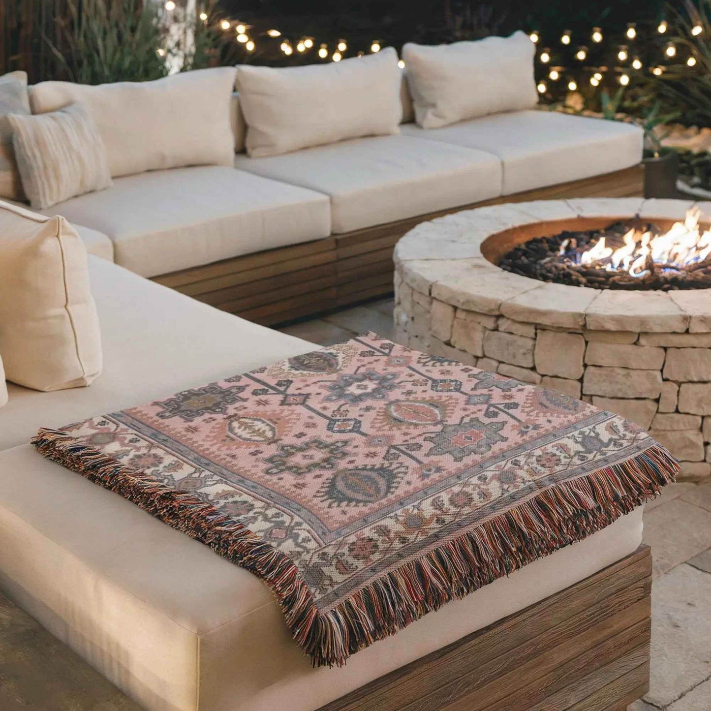 Anatolian Rug Blanket – Boho Decor Throw with Fringed Edge, Cozy Sofa Accent - timelessbohochic.com