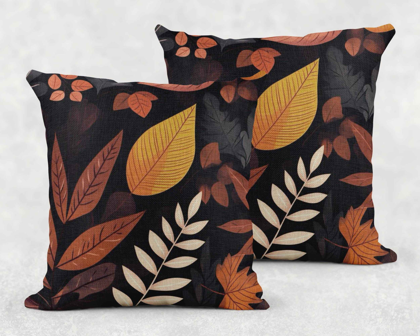Leaf Print Pillow Cover - Rustic Fall Throw Pillow | Woven Cotton Cushion 17x18"