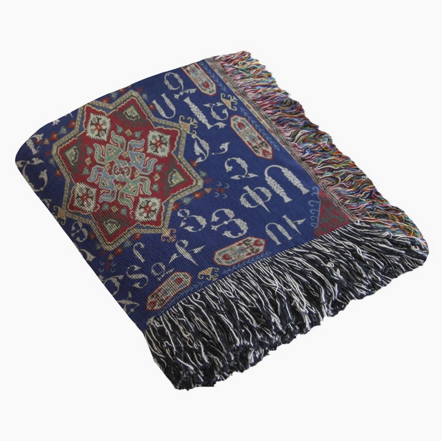 Armenian Alphabet Throw Blanket – Woven Cotton Yarn Fabric, Warm Cozy Throw