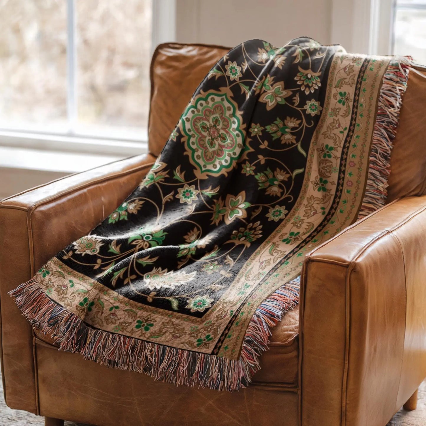 Turkish Rug Throw – Soft Cotton Kilim Blanket With Colorful Fringed Edges