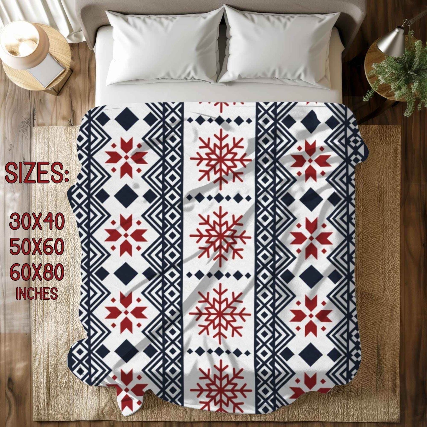 Scandinavian Snowflake Blanket – Black Red Fleece Cozy Throw Velveteen Plush - timelessbohochic.com