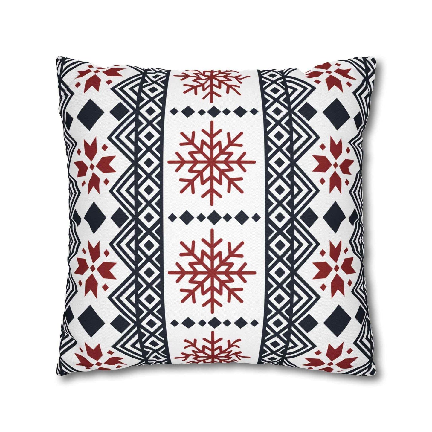 Scandinavian Winter Pillow Cover - Black Red Snowflake Cushion for Winter Home Decor - timelessbohochic.com