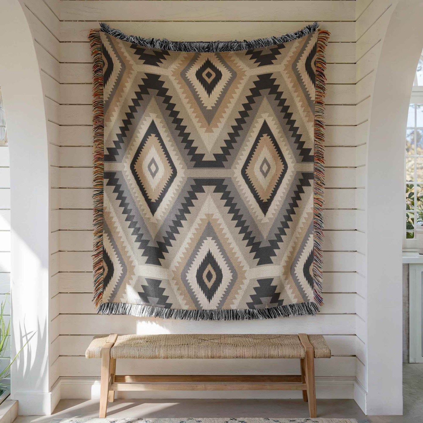 Southwestern Cotton Tapestry – Cozy Boho Wall Hanging with Geometric Tribal Pattern - timelessbohochic.com