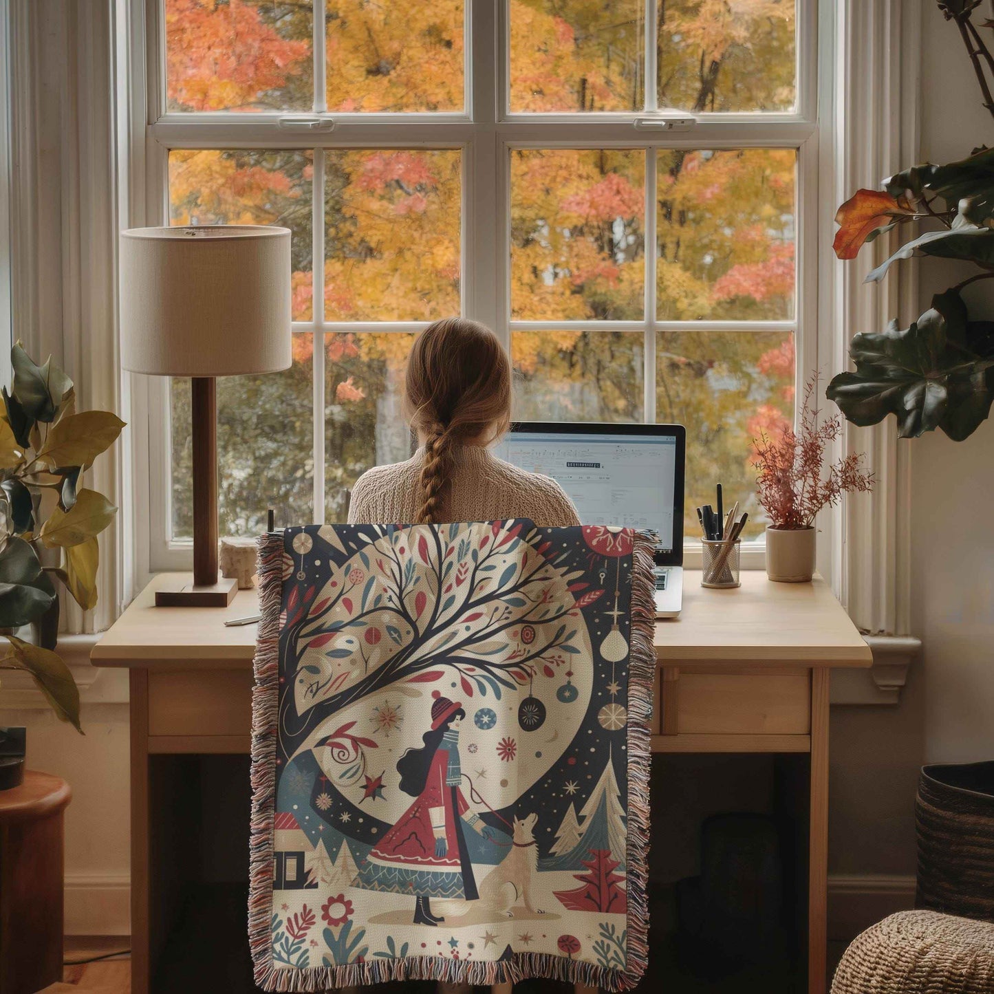 Cozy Christmas Blanket - Woven Cotton Throw With Festive Village Design, Soft Fabric - timelessbohochic.com