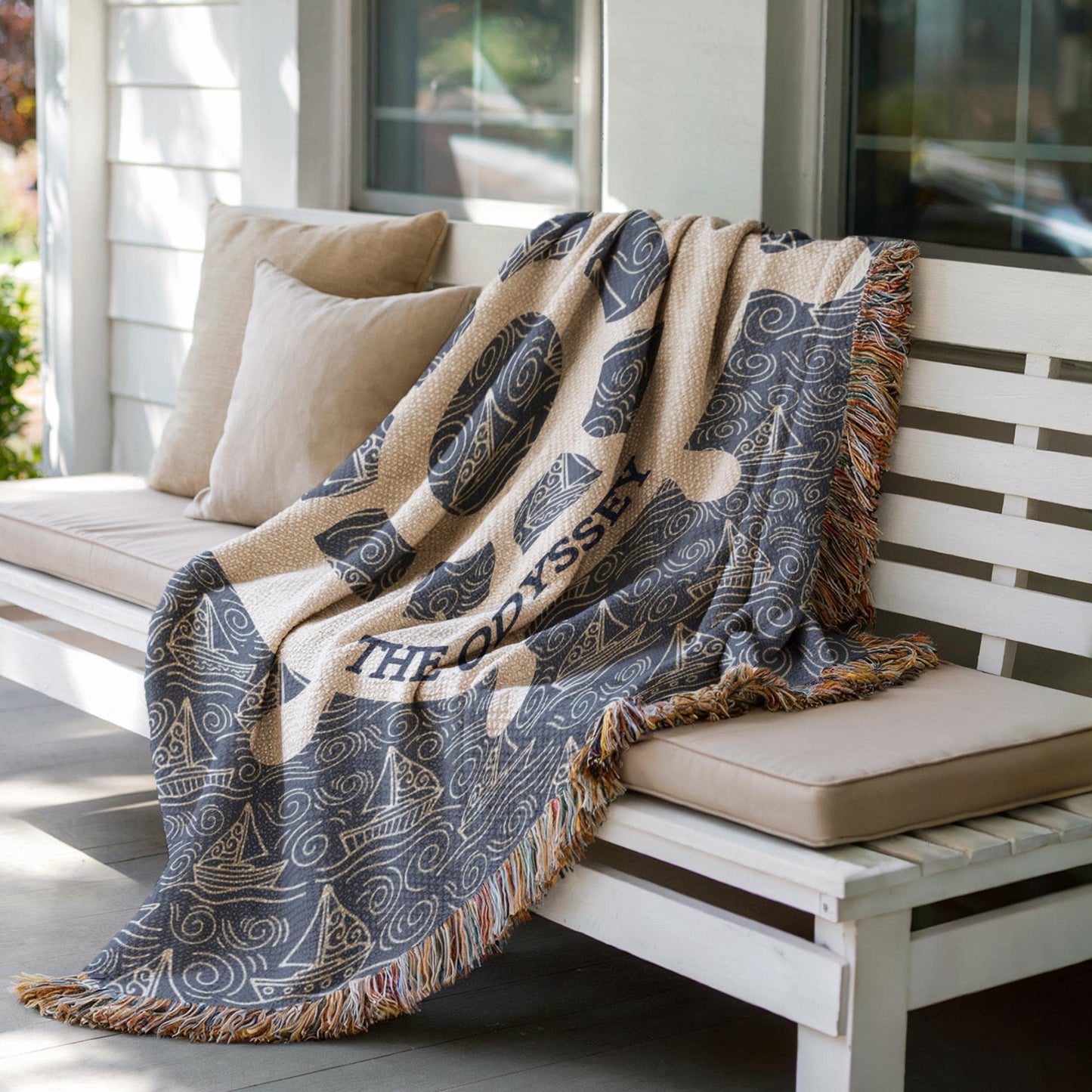 Nautical Woven Blanket – Custom Boat Name Cotton Throw | Coastal Home Decor