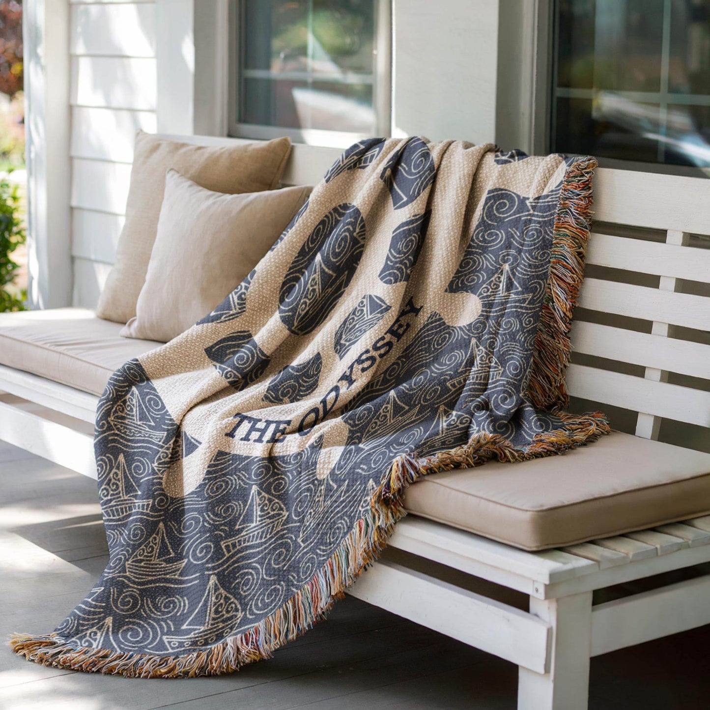 Nautical Woven Blanket – Custom Boat Name Cotton Throw | Coastal Home Decor - timelessbohochic.com