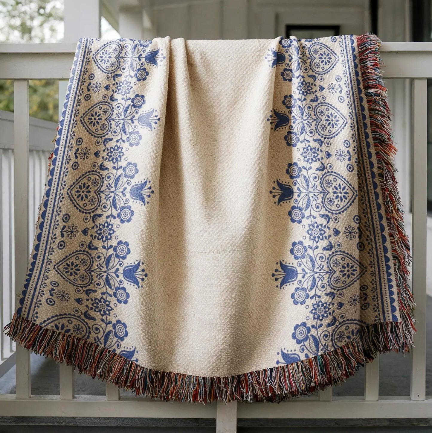 Swedish Woven Blanket – Cozy Scandinavian Throw With Hearts And Tulips Design