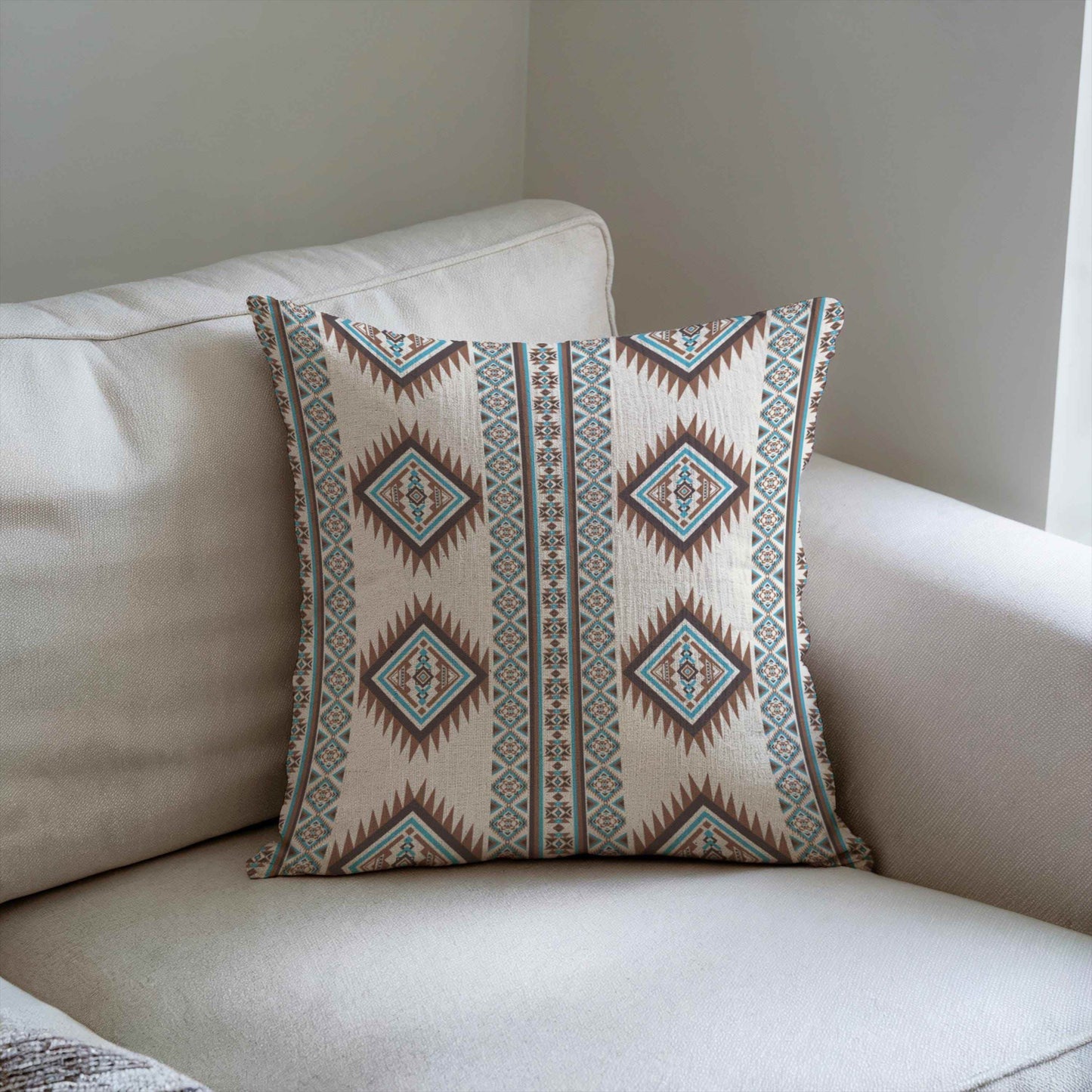 Navajo Cotton Pillow - Rustic Woven Ikat Design With Boho Fringed Cushion - timelessbohochic.com