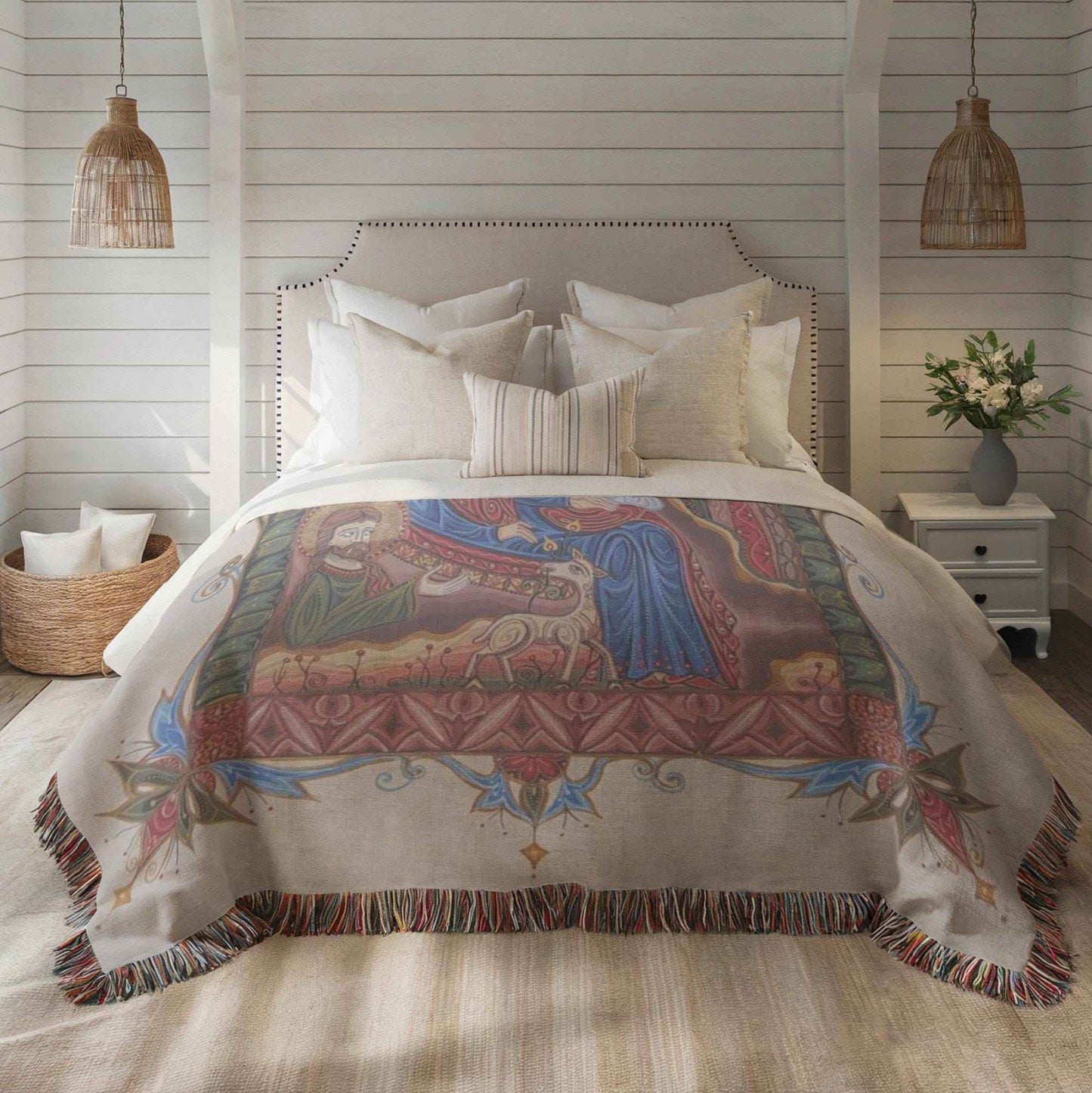 Armenian Tapestry Throw – Christmas Nativity Scene | Soft Cotton Blanket - timelessbohochic.com