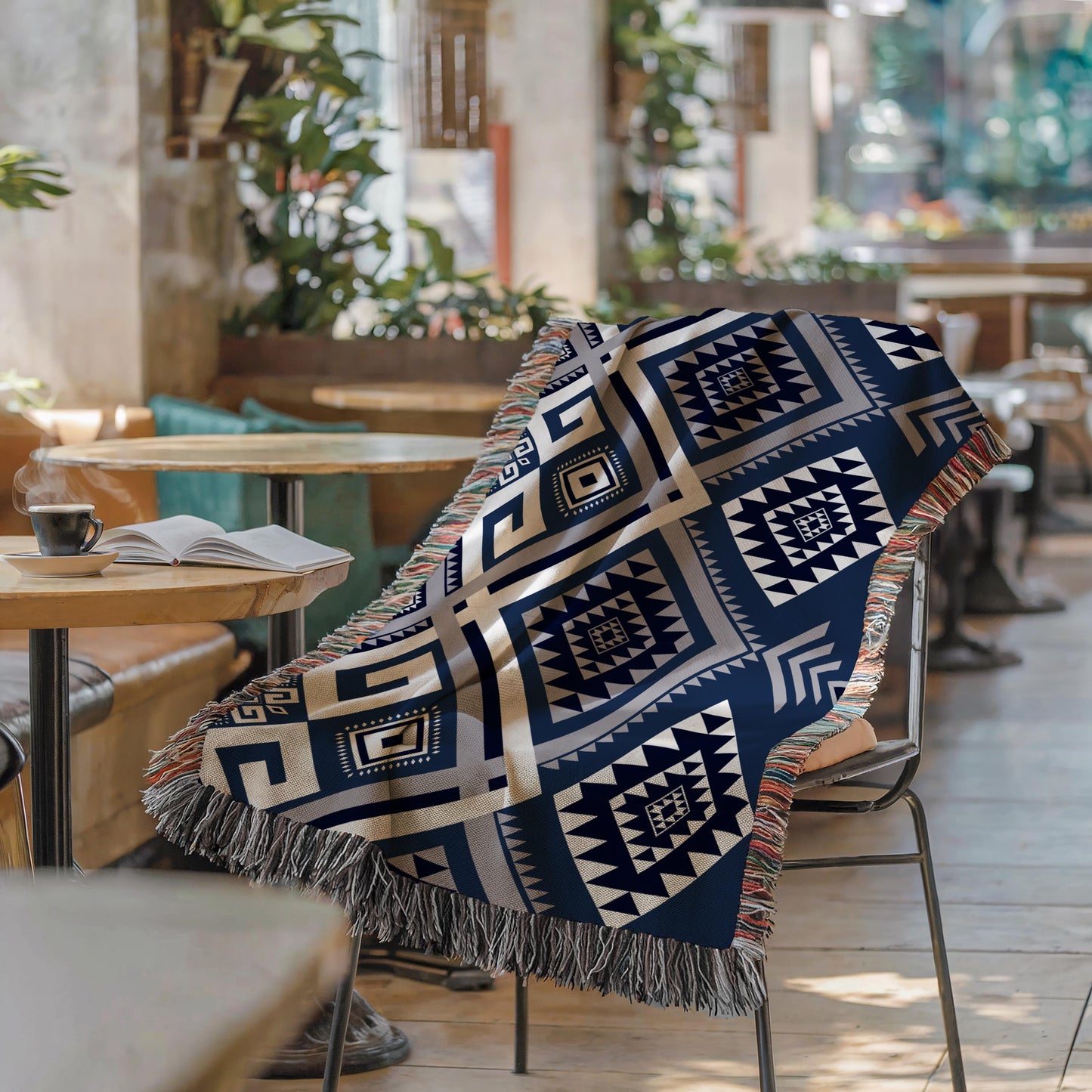 Aztec Throw Blanket – Cotton Tribal Office Chair Throw With Fringed Edges