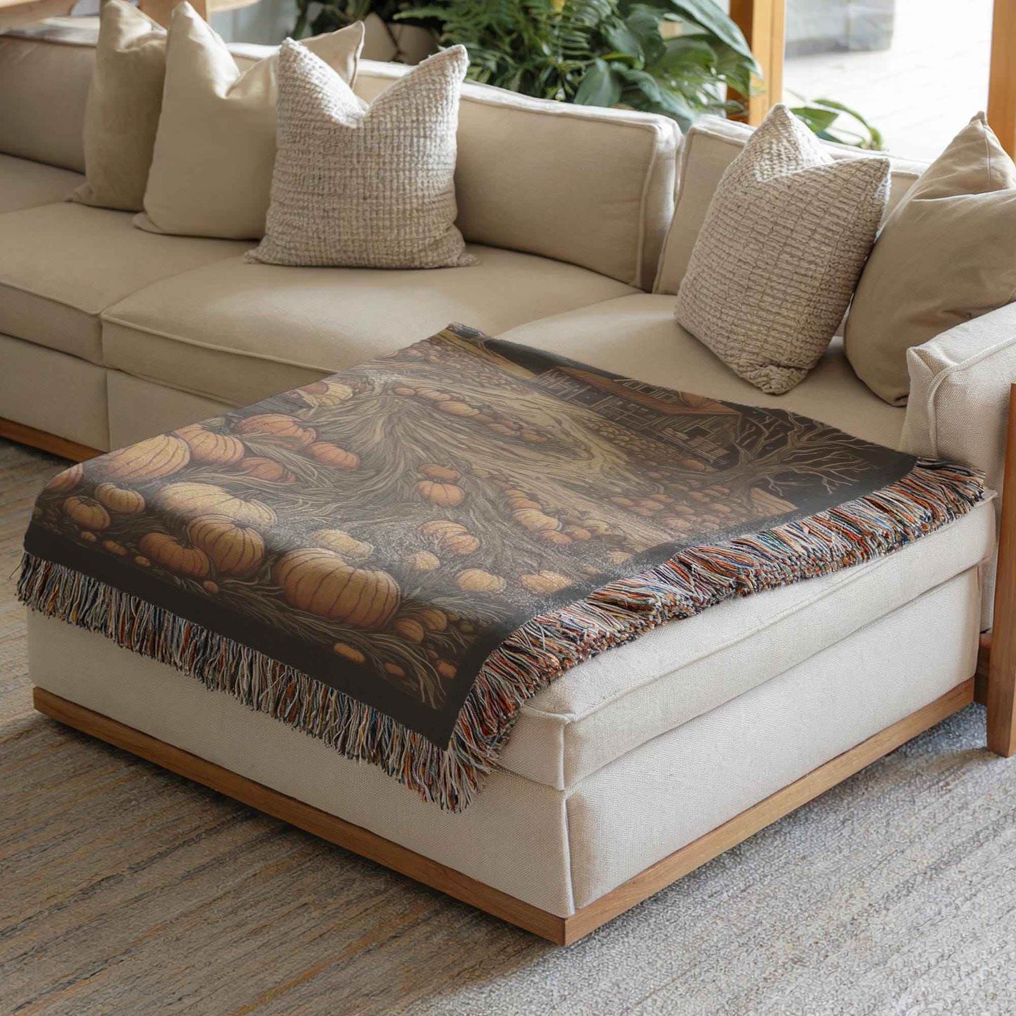 Autumn Cozy Cotton Throw – Soft Pumpkin Patch Blanket | Rustic Fall Decor - timelessbohochic.com