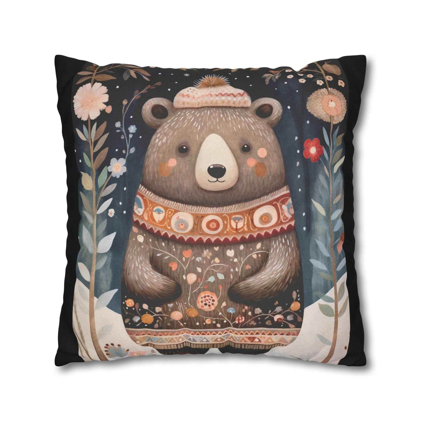 Scandinavian Folk Art Pillow - Nordic Pillow Cover | Woodland Animal Cushion Double Sided - timelessbohochic.com